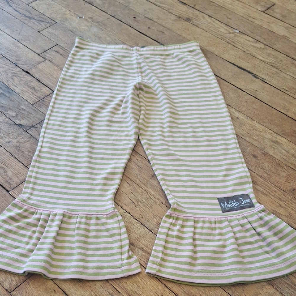 Matilda Jane Beige and Green Striped Ruffle Pants